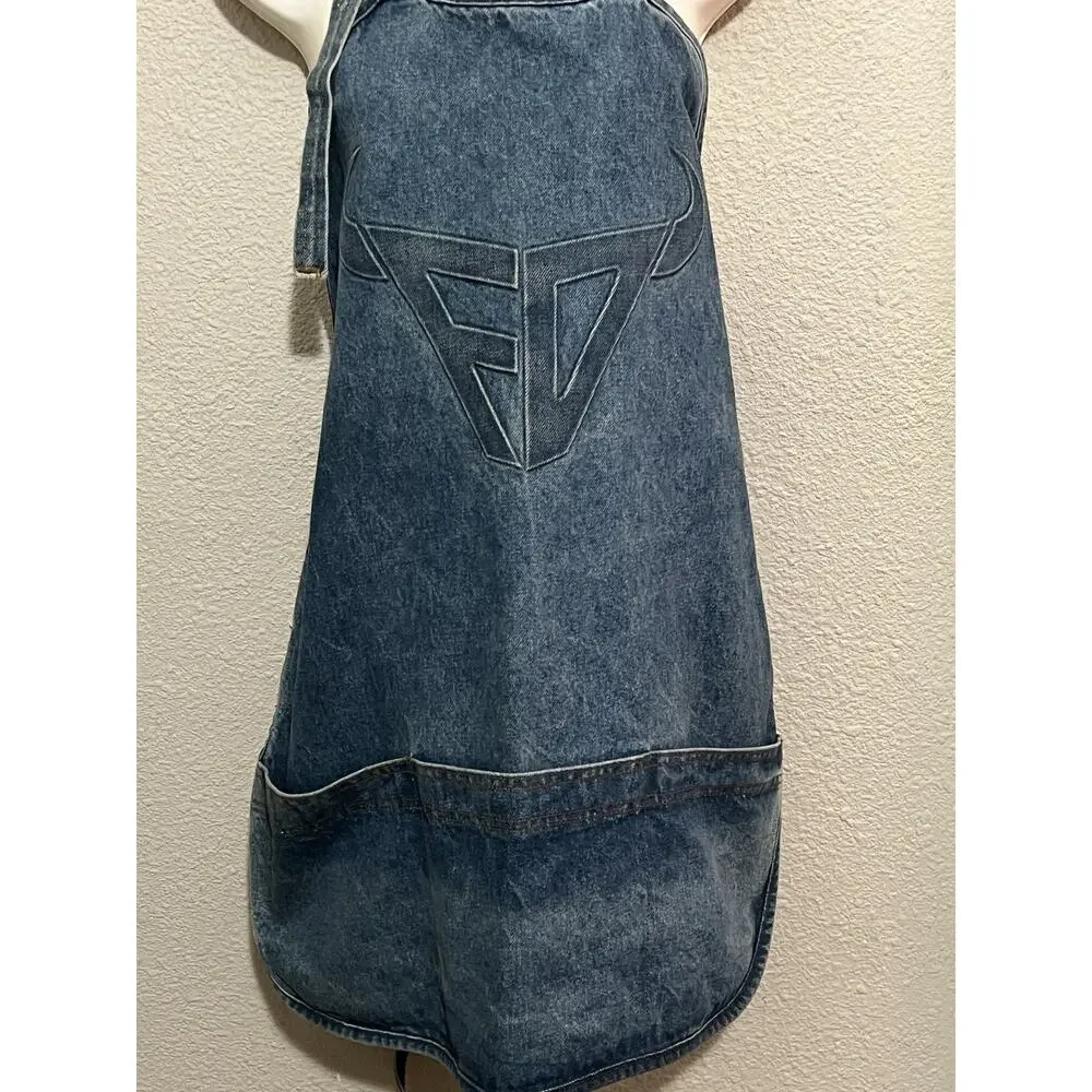 Vintage TYCA Denim Apron Embossed FD Bull Horn Logo Made in USA Workwear BBQ